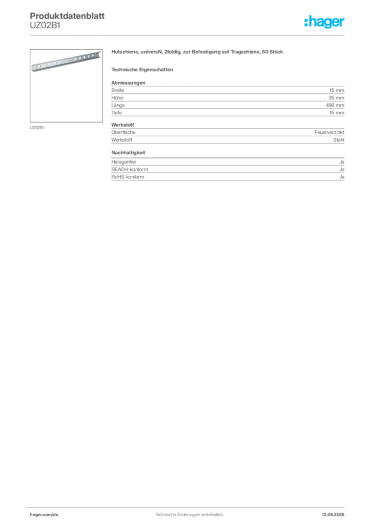 Bild Hager Produktdatenblatt UZ02B1 | Hager Deutschland