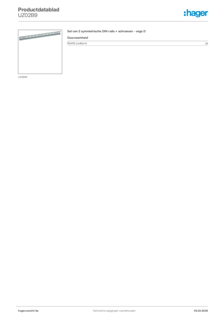 Afbeelding Hager Productdatablad UZ02B9 | Hager Belgium