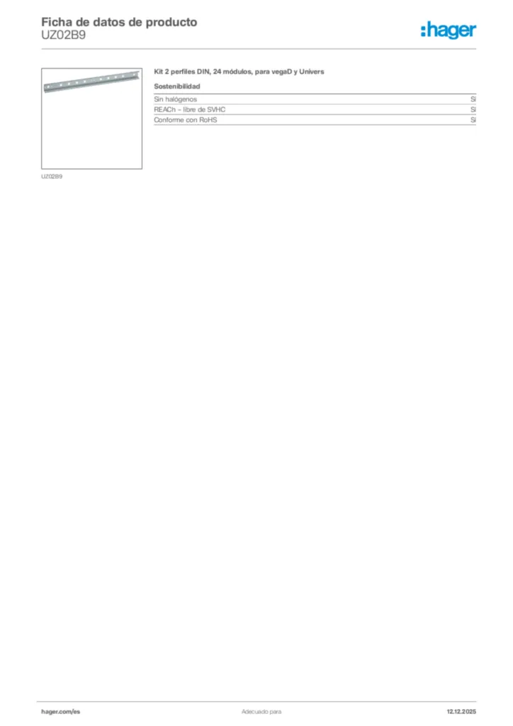 Imagen Hager Ficha de datos de producto UZ02B9 | Hager España