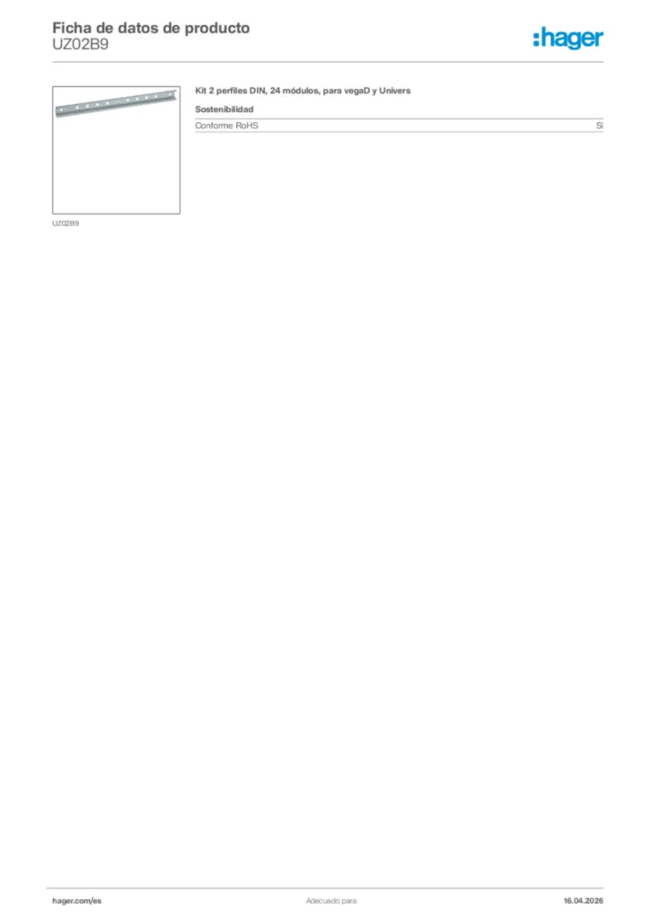 Imagen Hager Ficha de datos de producto UZ02B9 | Hager España