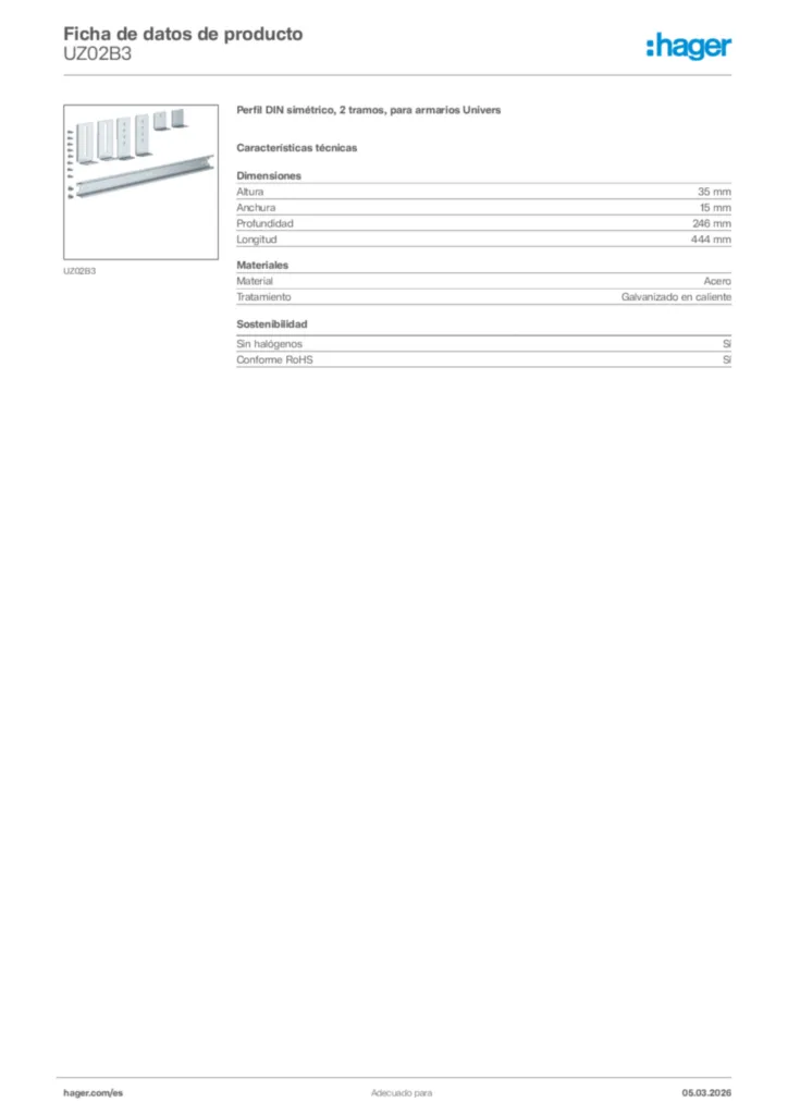 Imagen Hager Ficha de datos de producto UZ02B3 | Hager España