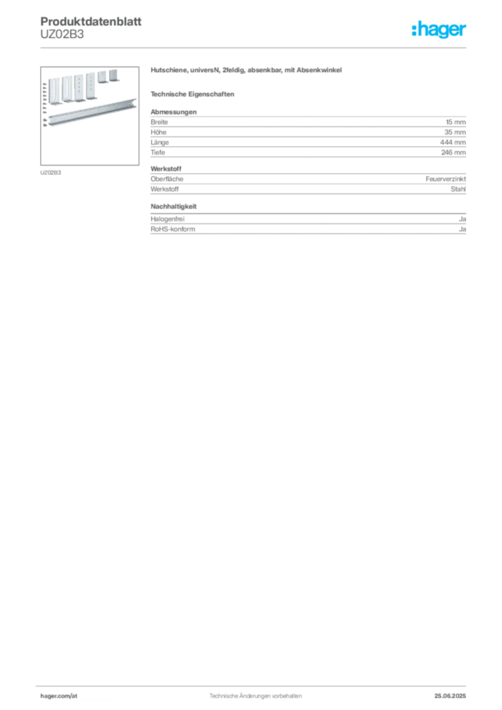 Bild Hager Produktdatenblatt UZ02B3 | Hager Deutschland