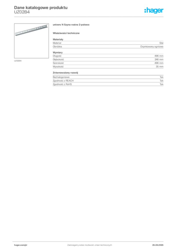 Zdjęcie Hager Karta katalogowa UZ02B4 | Hager Polska