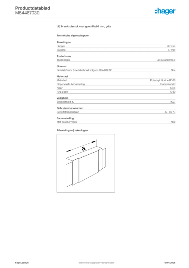 Afbeelding Hager Productdatablad M54467030 | Hager Nederland