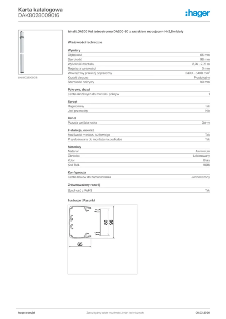 Zdjęcie Hager Karta katalogowa DAK8028009016 | Hager Polska