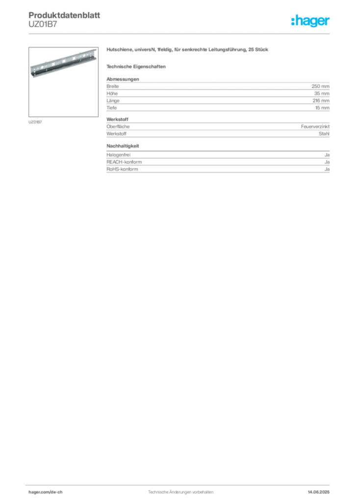 Bild Hager Produktdatenblatt UZ01B7 | Hager Schweiz