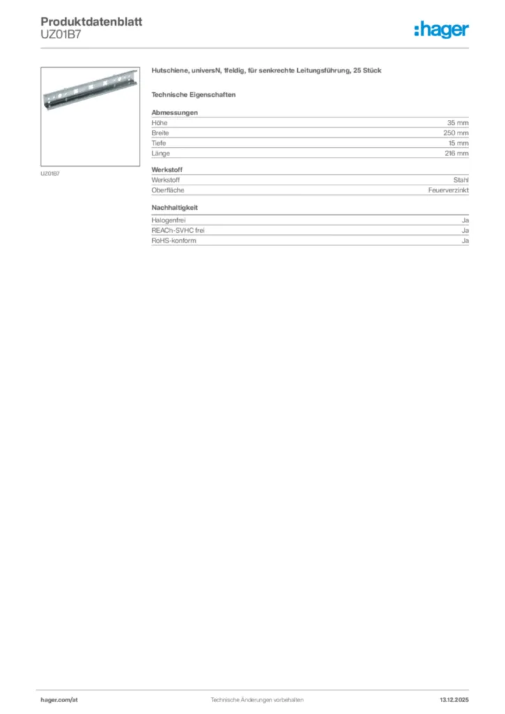 Bild Hager Produktdatenblatt UZ01B7 | Hager Deutschland