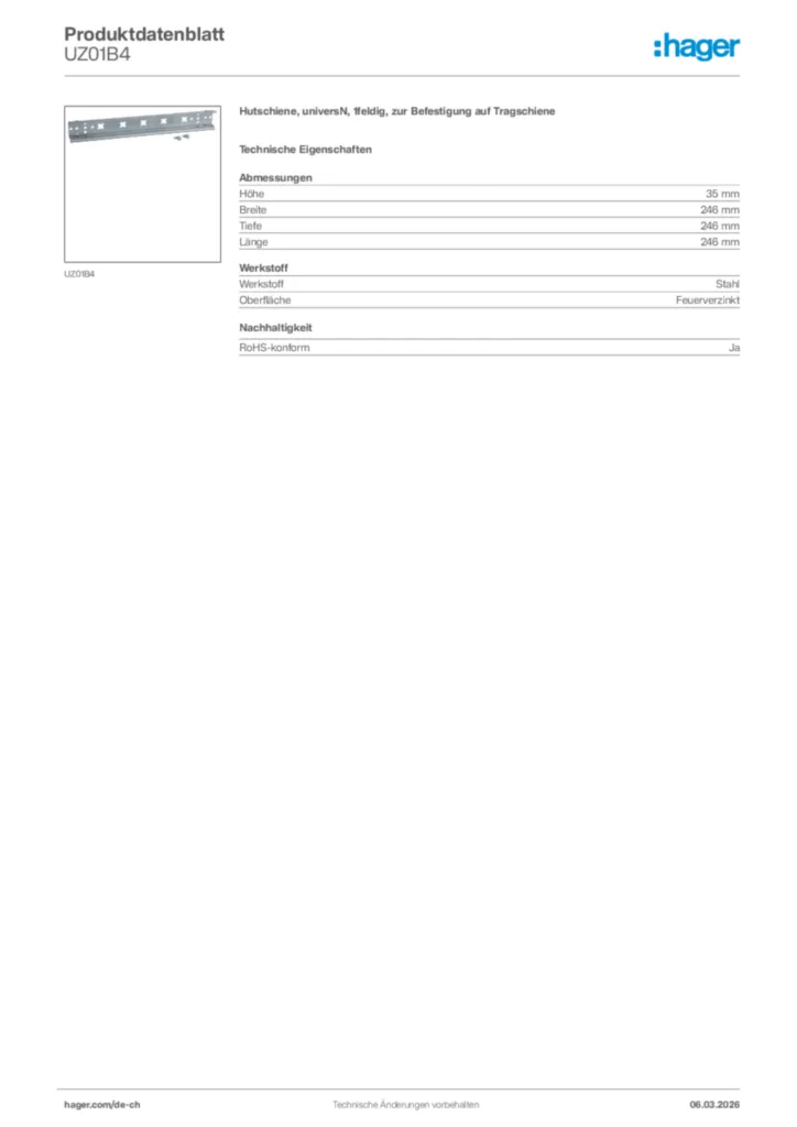 Bild Hager Produktdatenblatt UZ01B4 | Hager Schweiz