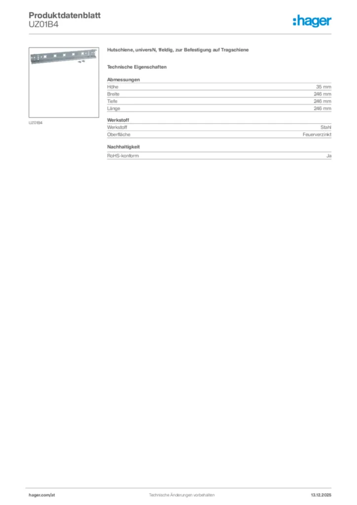 Bild Hager Produktdatenblatt UZ01B4 | Hager Deutschland