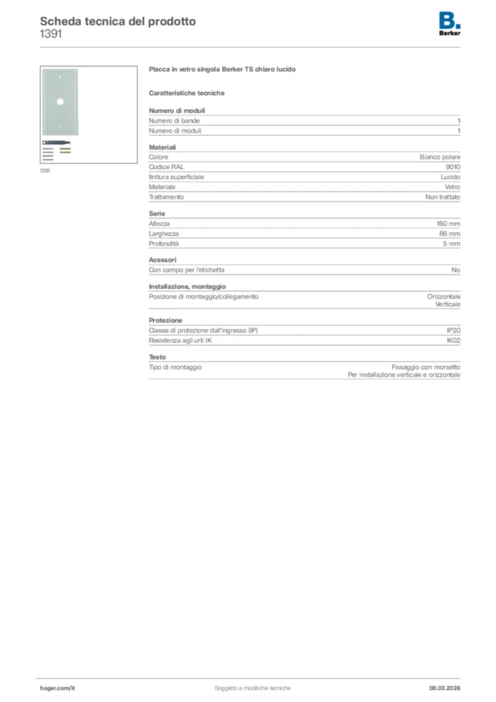 Immagine Berker Scheda tecnica del prodotto 1391 | Hager Italia