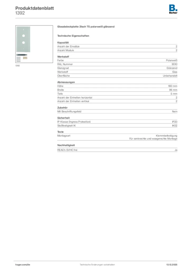 Berker Produktdatenblatt 1392