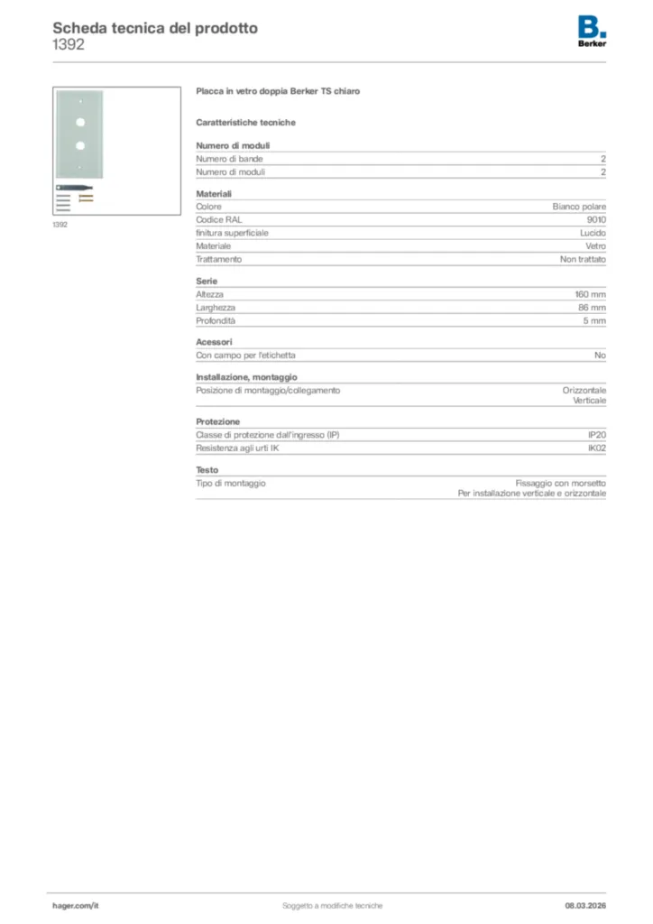 Immagine Berker Scheda tecnica del prodotto 1392 | Hager Italia