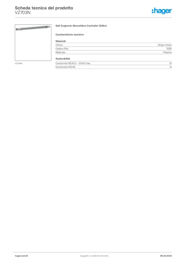 Immagine Hager Scheda tecnica del prodotto VZ703N | Hager Italia