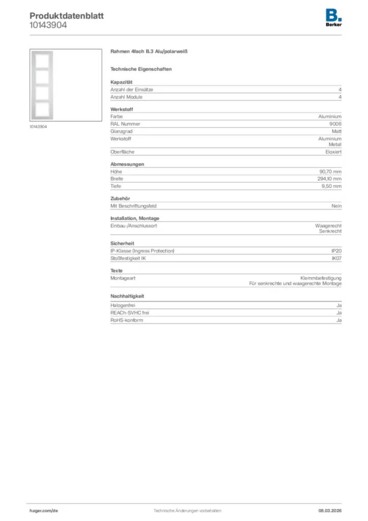 Bild Berker Produktdatenblatt 10143904 | Hager Deutschland