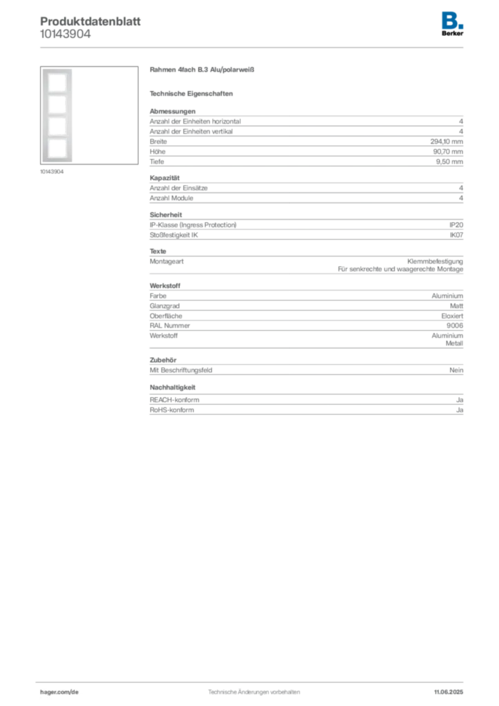Bild Berker Produktdatenblatt 10143904 | Hager Deutschland