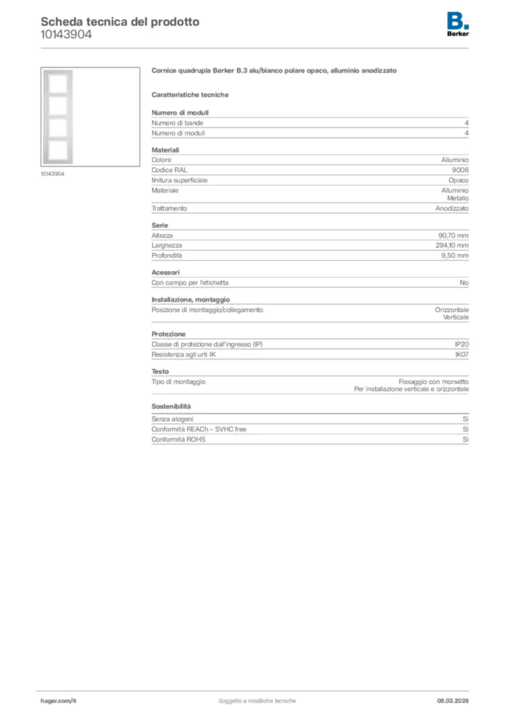 Immagine Berker Scheda tecnica del prodotto 10143904 | Hager Italia