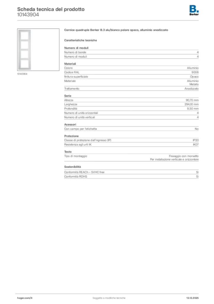 Immagine Berker Scheda tecnica del prodotto 10143904 | Hager Italia