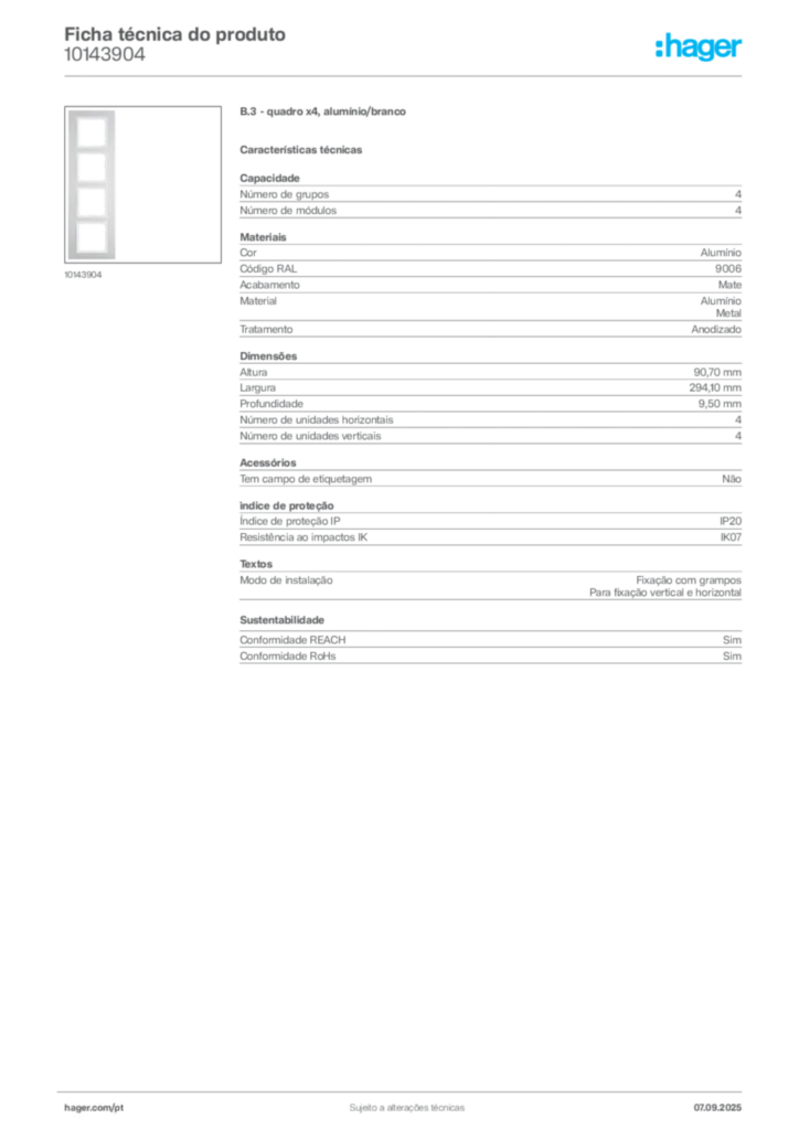 Imagem Hager Ficha técnica do produto 10143904 | Hager Portugal