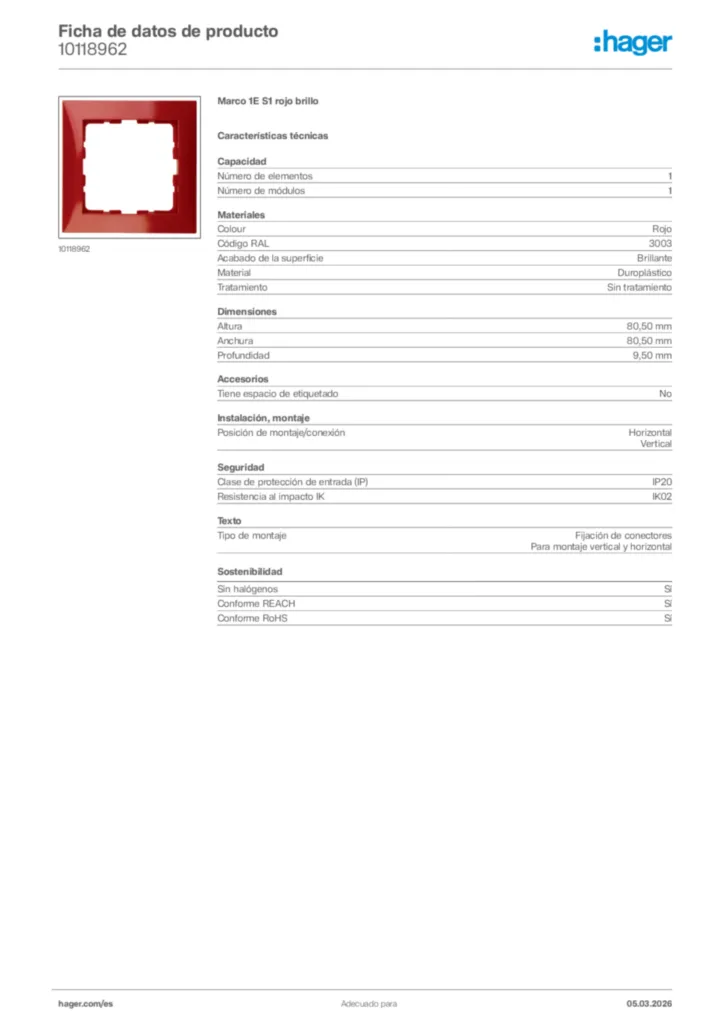 Imagen Hager Ficha de datos de producto 10118962 | Hager España