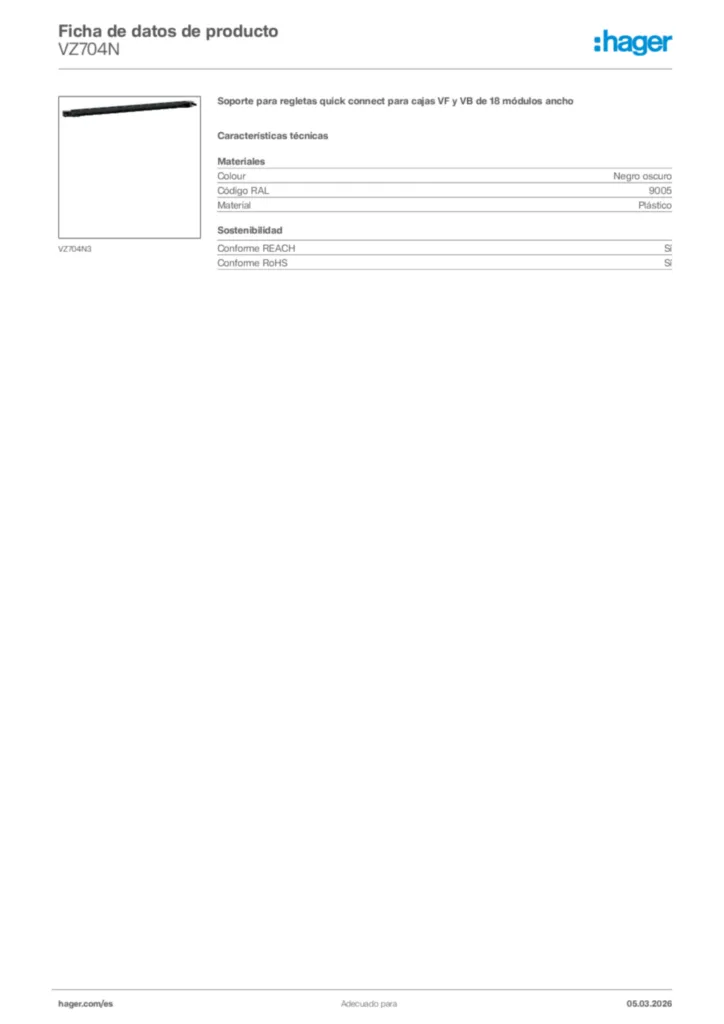 Imagen Hager Ficha de datos de producto VZ704N | Hager España