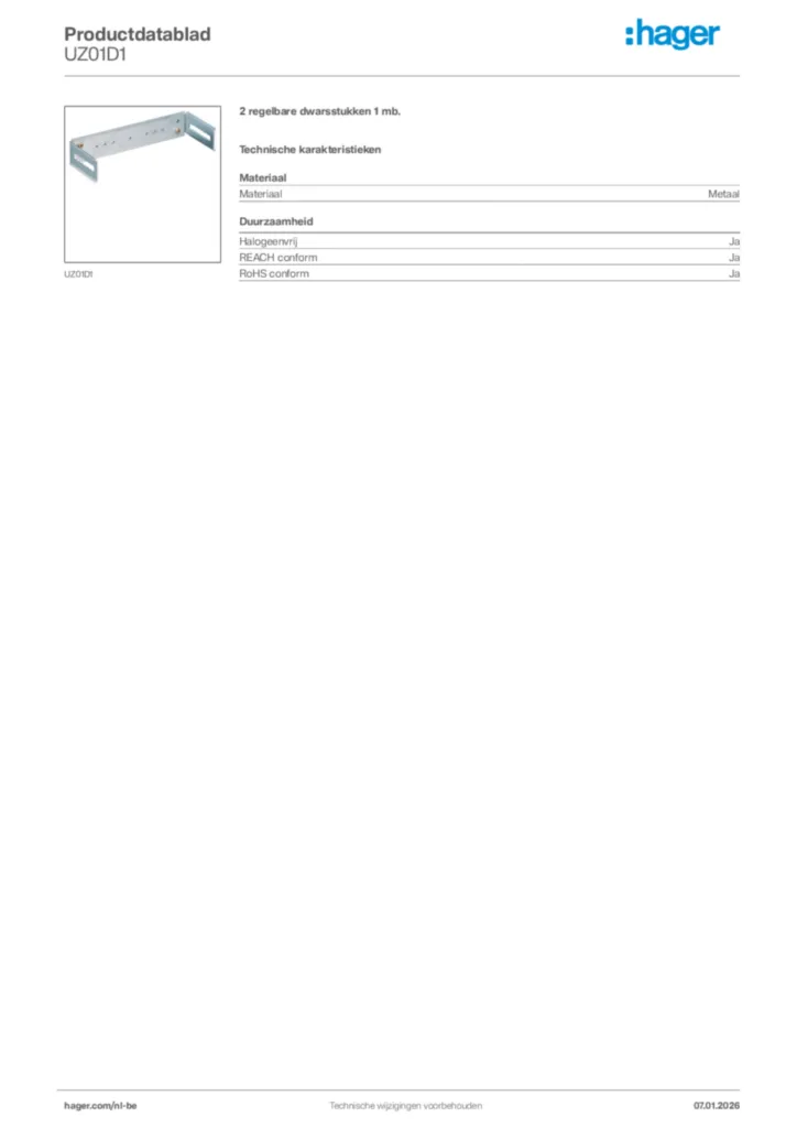 Afbeelding Hager Productdatablad UZ01D1 | Hager Belgium