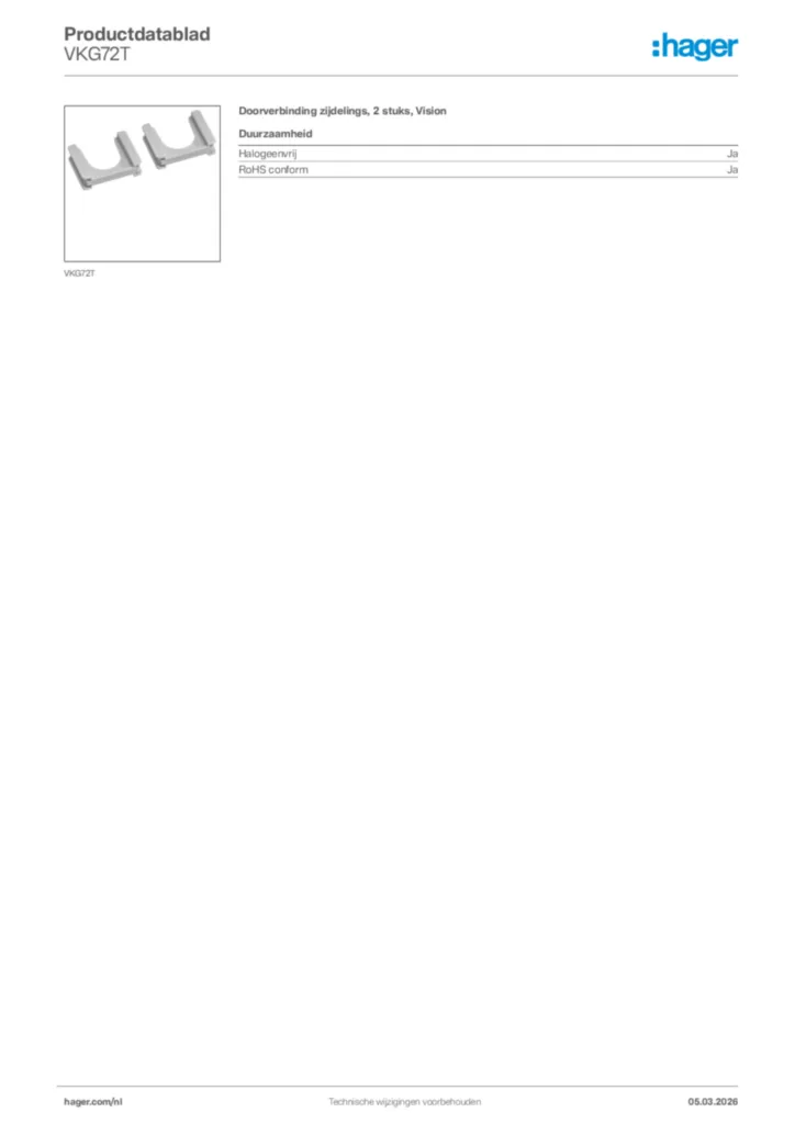 Afbeelding Hager Productdatablad VKG72T | Hager Nederland