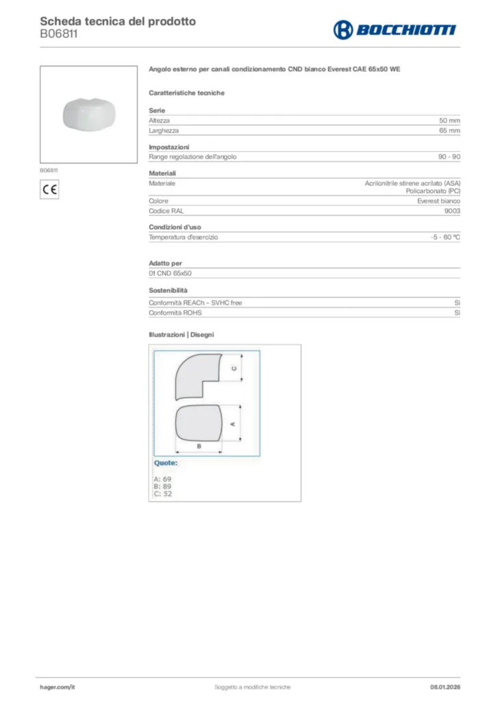Immagine Bocchiotti Scheda tecnica del prodotto B06811 | Hager Italia