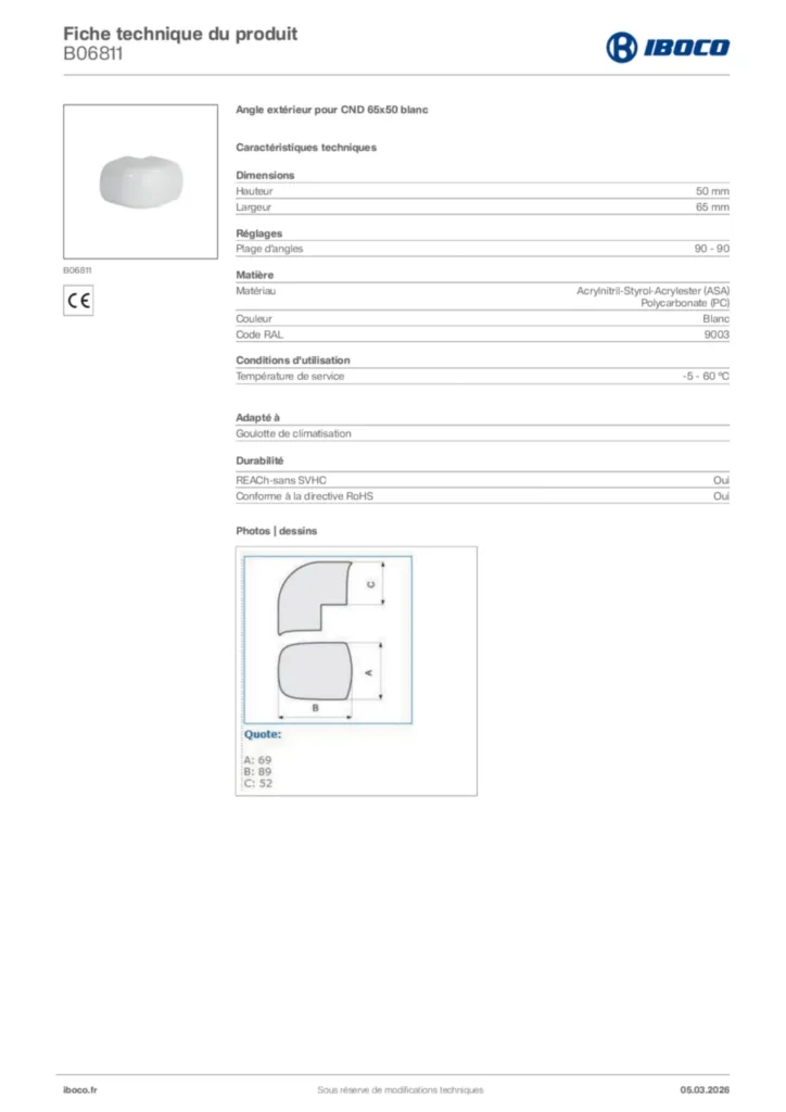 Image Iboco Fiche technique du produit B06811 | Hager France