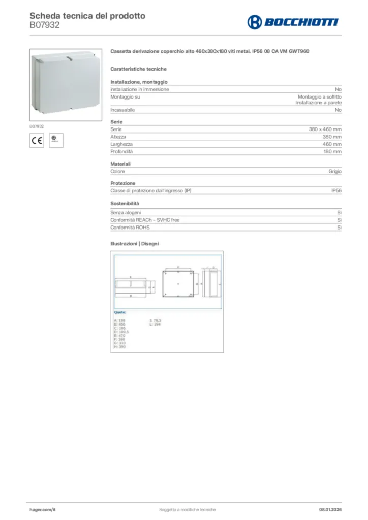 Immagine Bocchiotti Scheda tecnica del prodotto B07932 | Hager Italia