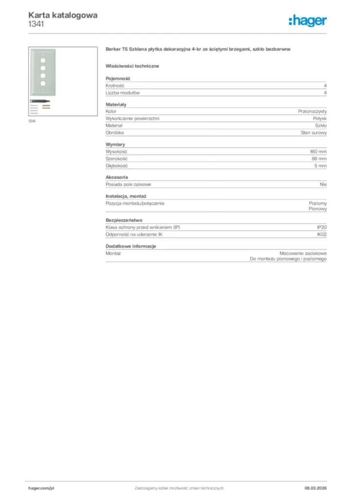 Zdjęcie Hager Karta katalogowa 1341 | Hager Polska