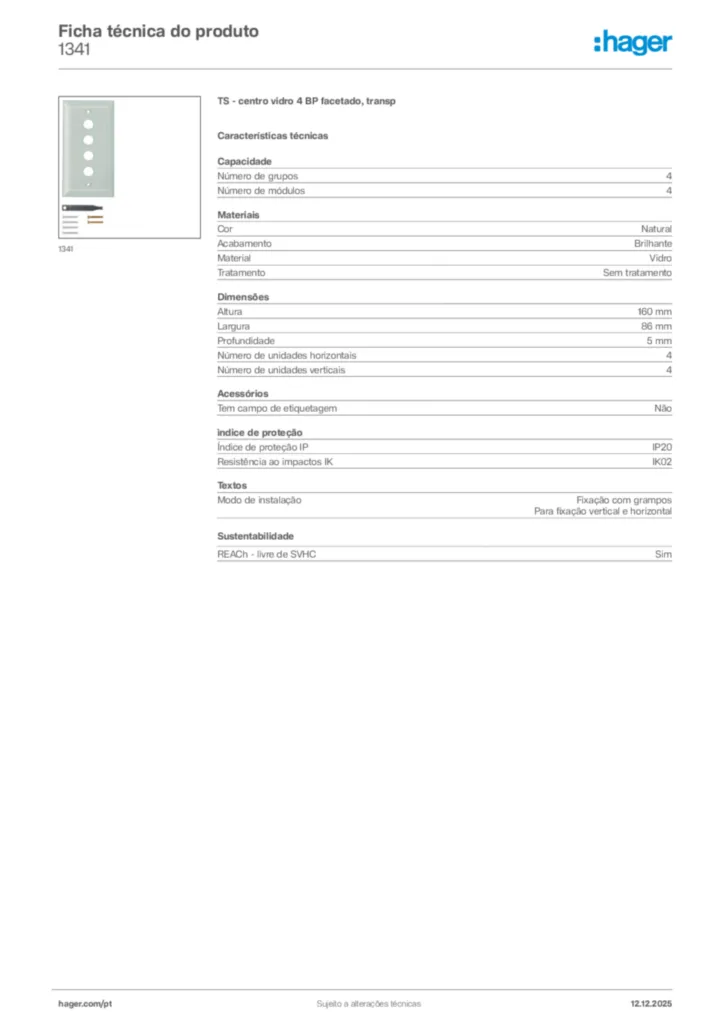 Imagem Hager Ficha técnica do produto 1341 | Hager Portugal