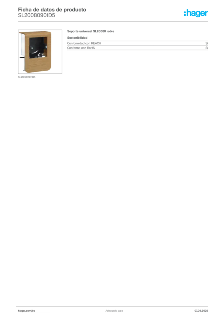 Imagen Hager Ficha de datos de producto SL20080901D5 | Hager España