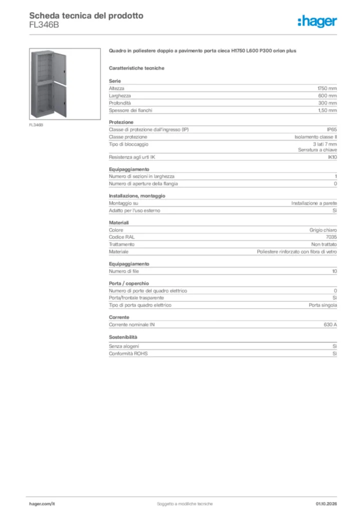 Immagine Hager Scheda tecnica del prodotto FL346B | Hager Italia