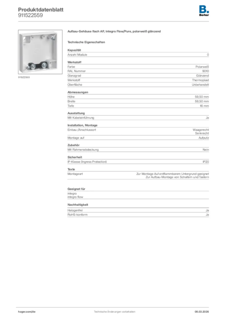 Bild Berker Produktdatenblatt 911522559 | Hager Deutschland
