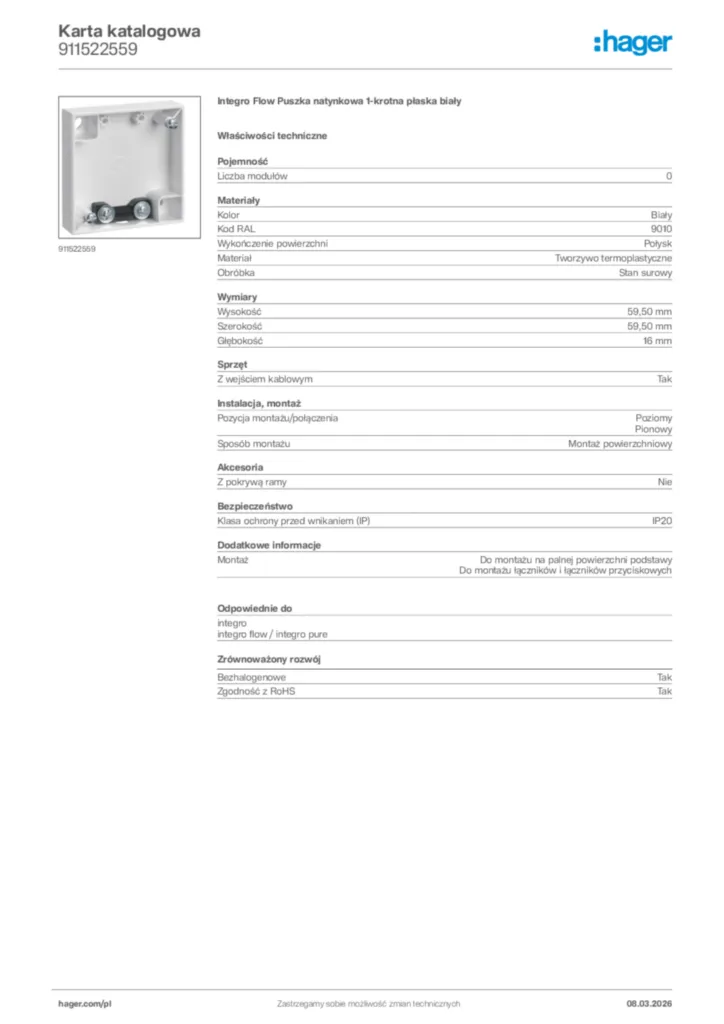 Zdjęcie Hager Karta katalogowa 911522559 | Hager Polska
