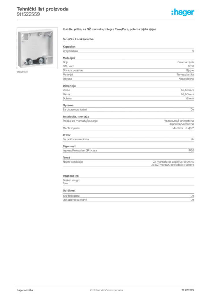 Slika Hager Product data sheet 911522559  | Hager