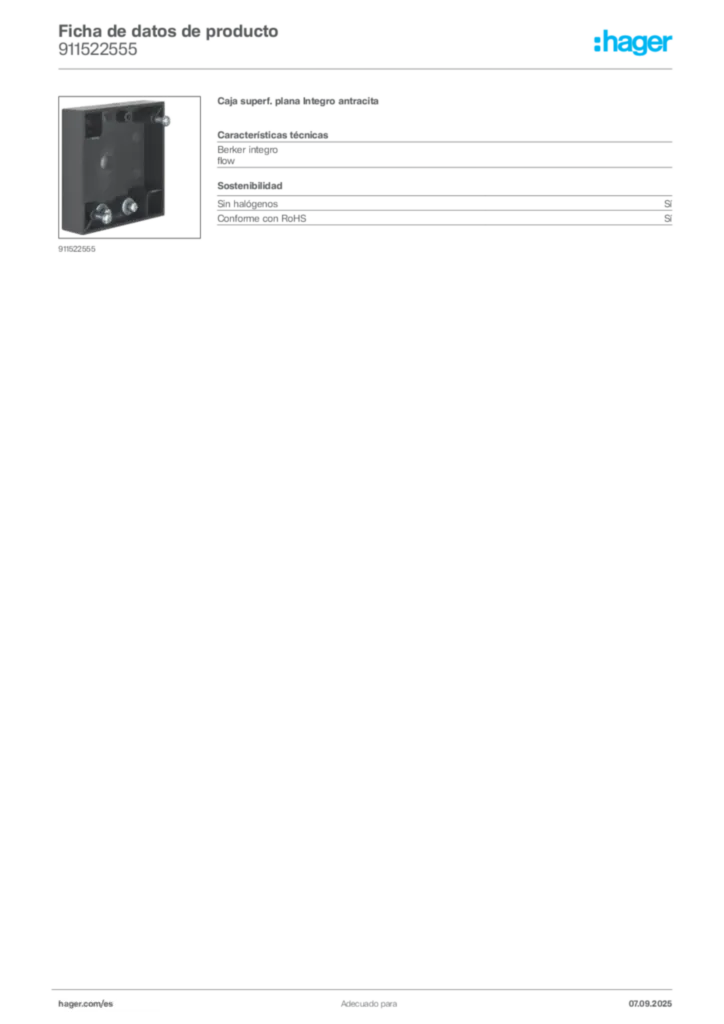 Imagen Hager Ficha de datos de producto 911522555 | Hager España