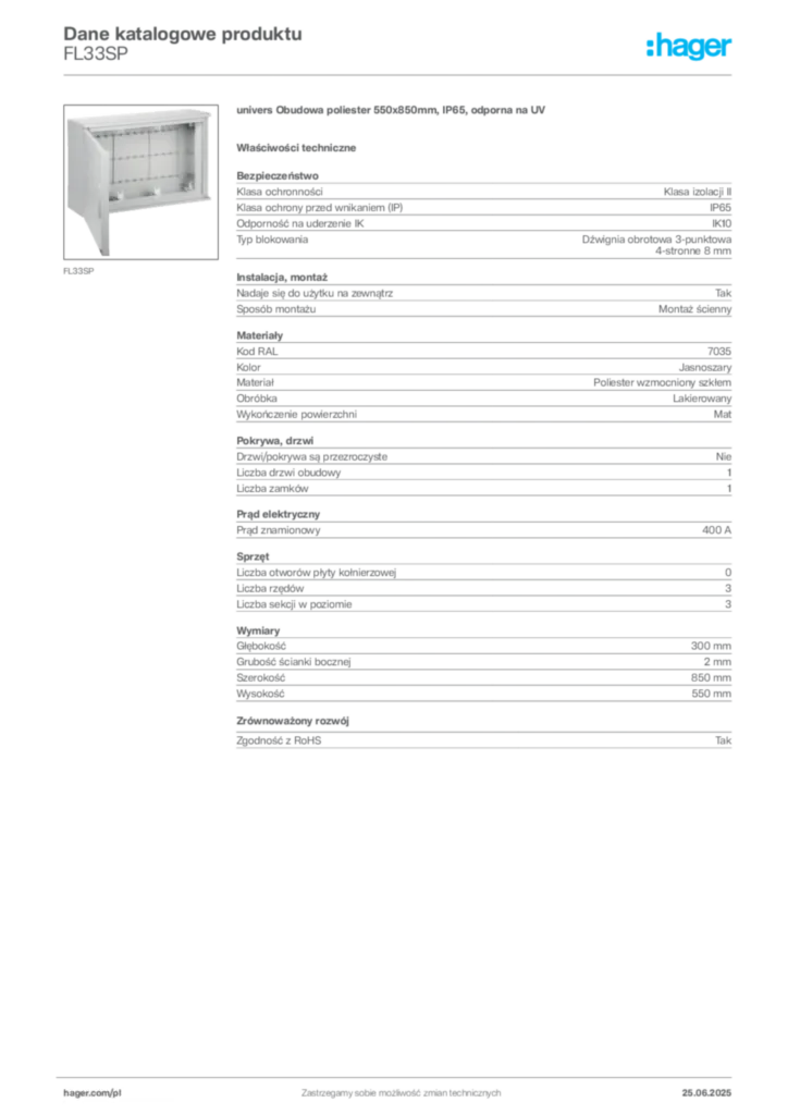 Zdjęcie Hager Karta katalogowa FL33SP | Hager Polska