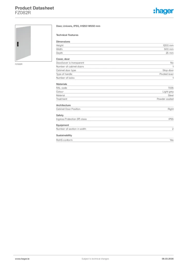 Image Hager Product data sheet FZ082R  | Hager