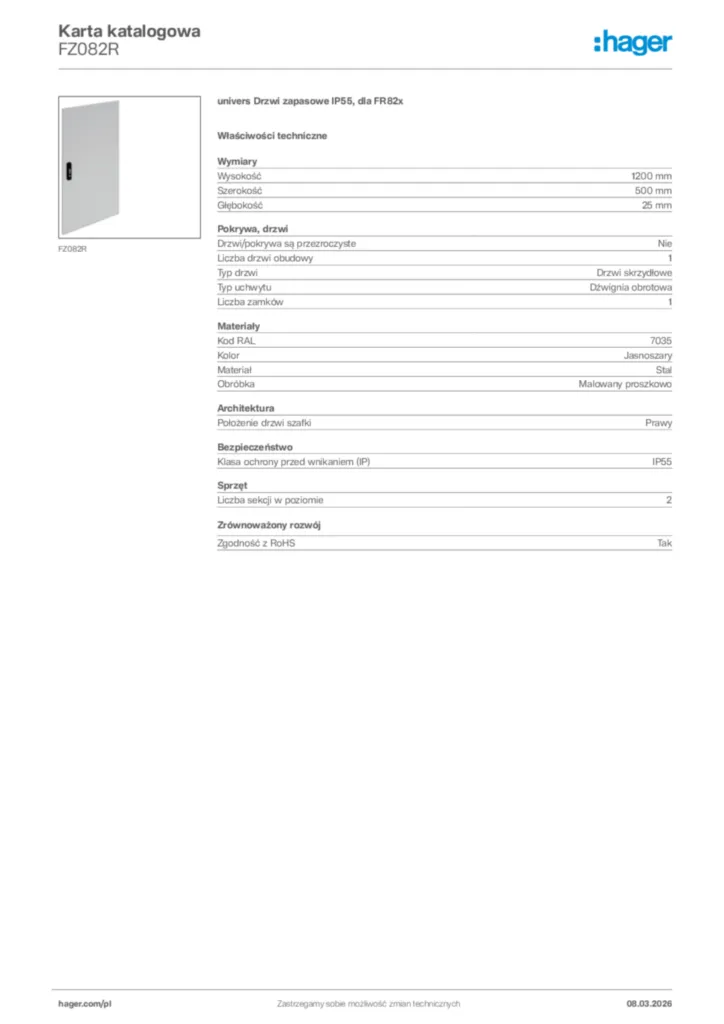 Zdjęcie Hager Karta katalogowa FZ082R | Hager Polska