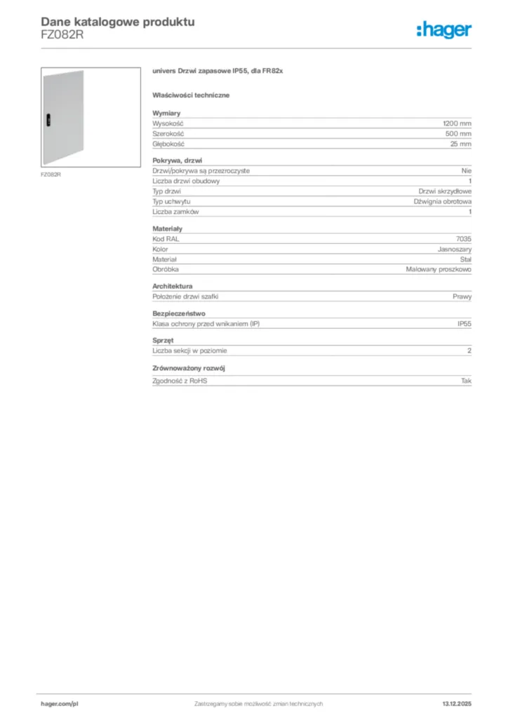 Zdjęcie Hager Karta katalogowa FZ082R | Hager Polska