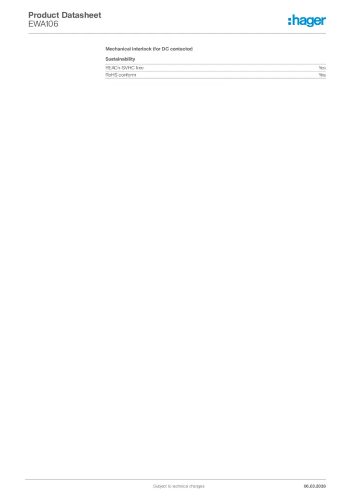 Image Hager Product data sheet EWA106  | Hager Africa