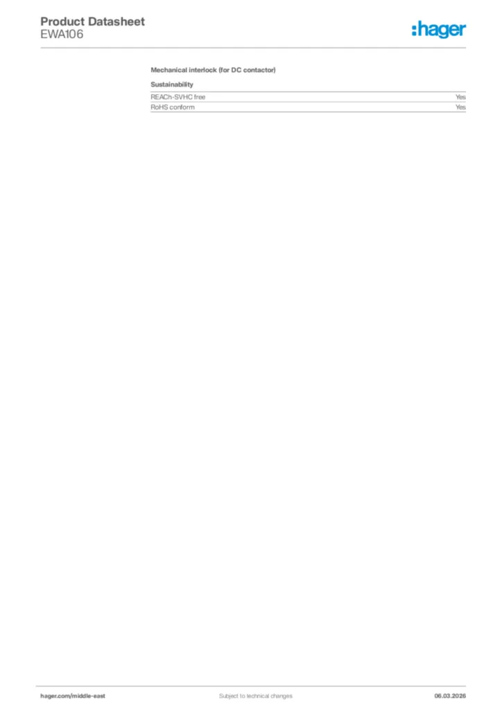 Image Hager Product data sheet EWA106  | Hager