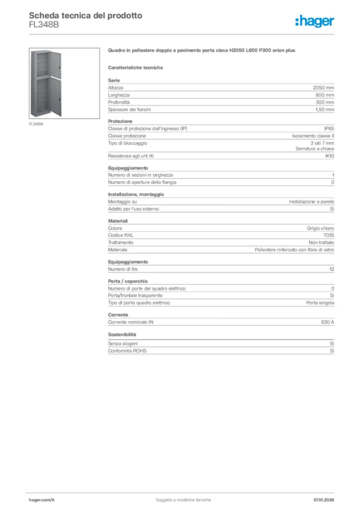 Immagine Hager Scheda tecnica del prodotto FL348B | Hager Italia