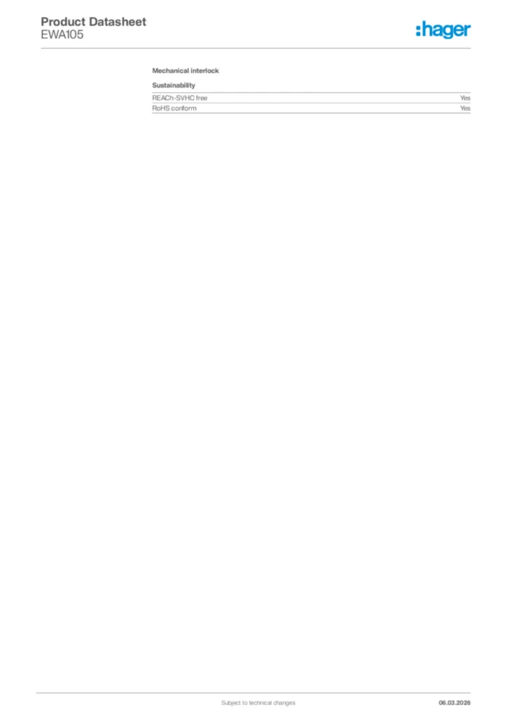 Image Hager Product data sheet EWA105  | Hager Africa