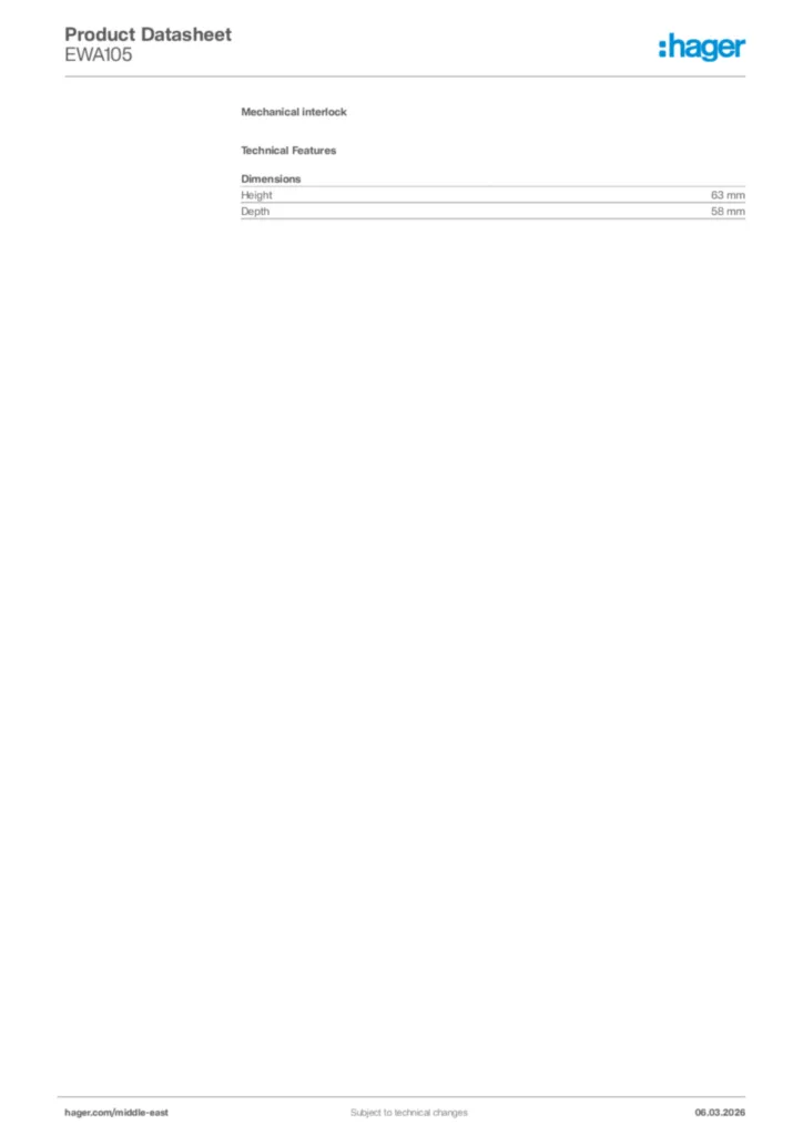 Image Hager Product data sheet EWA105  | Hager