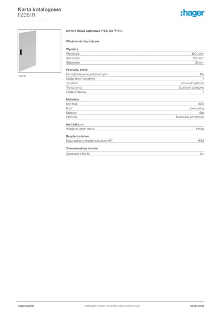 Zdjęcie Hager Karta katalogowa FZ081R | Hager Polska