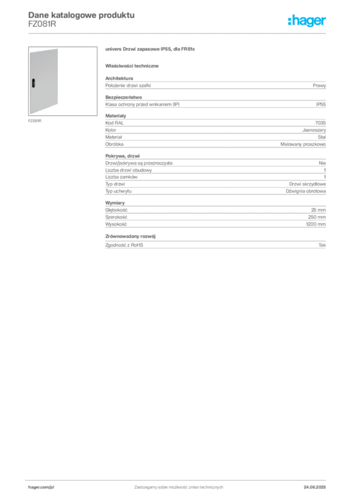 Zdjęcie Hager Karta katalogowa FZ081R | Hager Polska