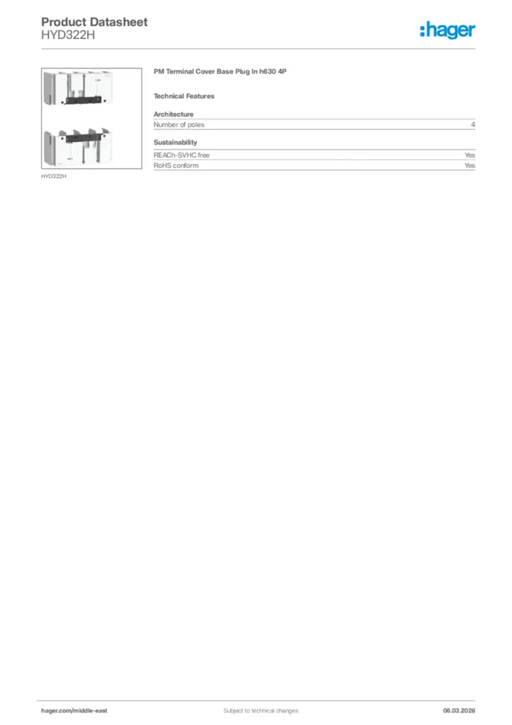 Image Hager Product data sheet HYD322H  | Hager