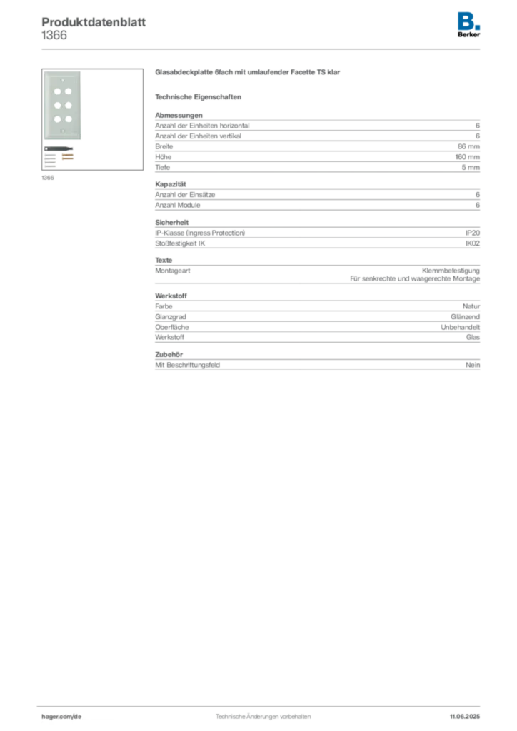Bild Berker Produktdatenblatt 1366 | Hager Deutschland